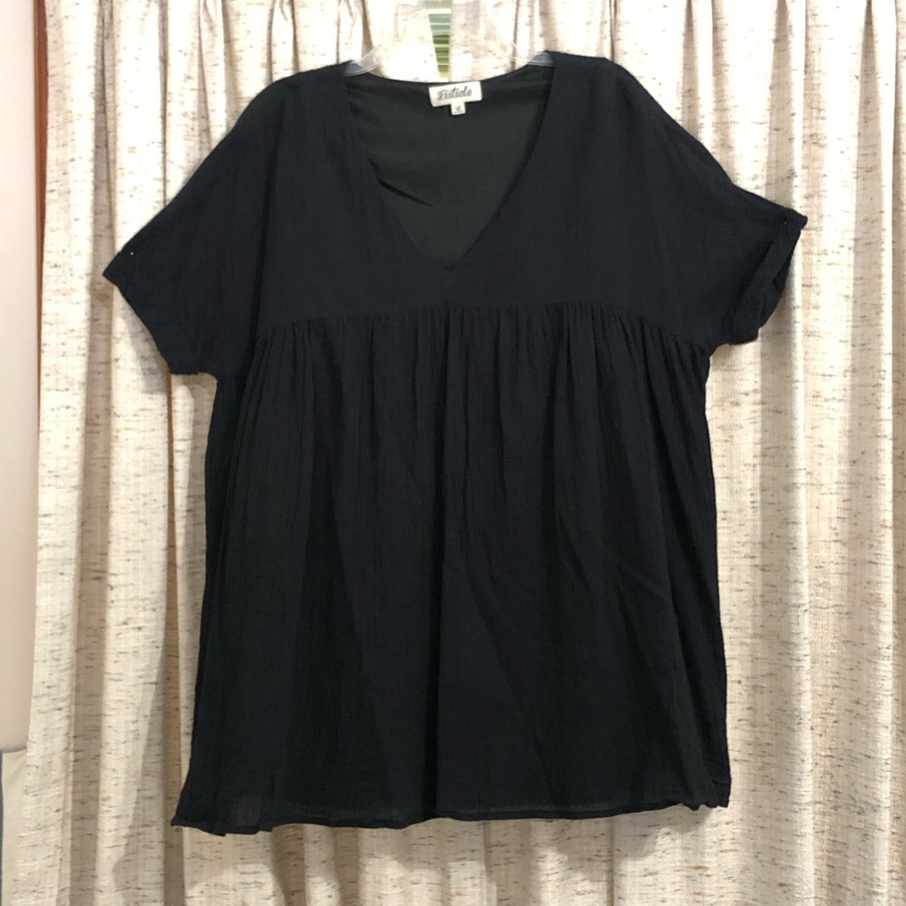 Listicle Black Crinkle Gauze Babydoll Mini Dress